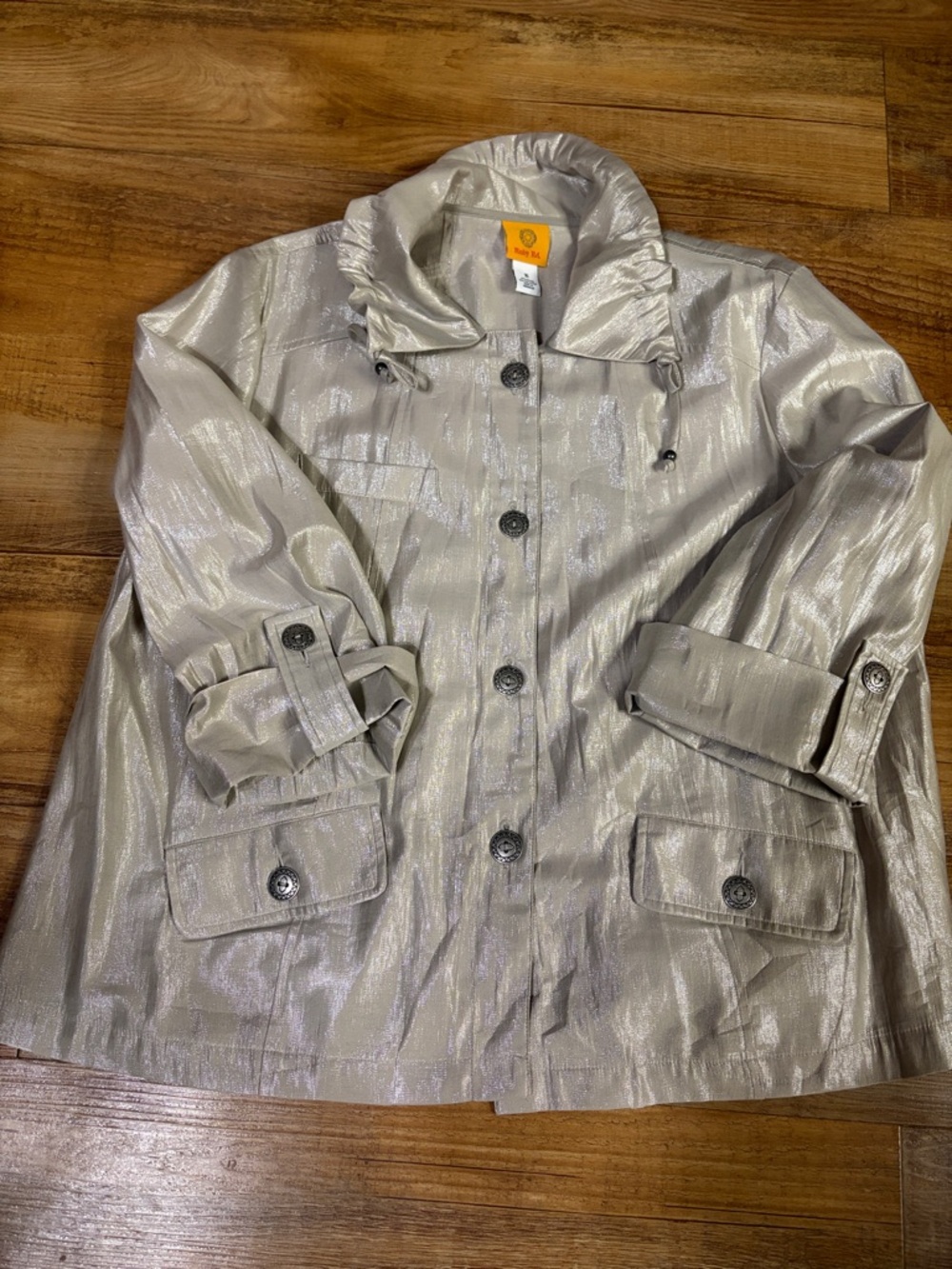 Ruby Rd. Jacket GOLD METALLIC Light Weight Button Down jacket. Size 16 - Picture 7 of 7
